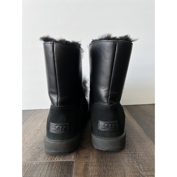UGG Isley Black Leather Vibram Pom Pom Waterproof Boot Women's Size US9.5/EU40.5 - Picture 4 of 10